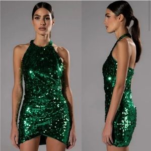 Ronny Kobo Draped Sequined Mini Dress